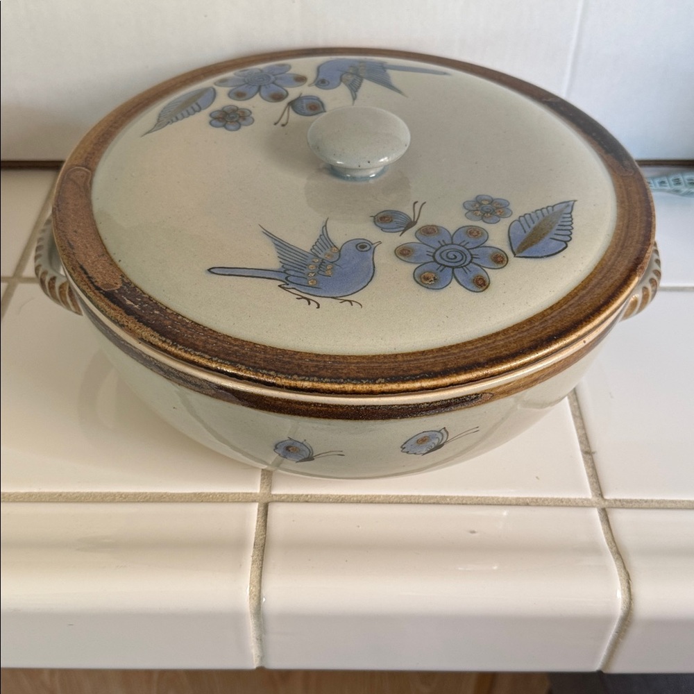 Ken Edwards Mexican TONALA POTTERY El Palomar #2 covered 11” cassarole dish 🐈‍⬛
